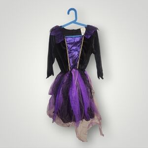 Girls Halloween Dress L Purple Black witch goth costume